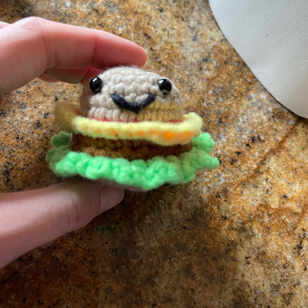 Burger crochet keychain